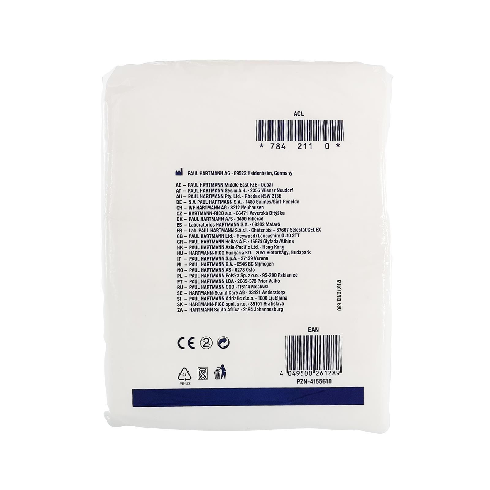 Rückseite der Hartmann Samu Classic Mini Verpackung. Text, Barcode, CE-Kennzeichnung und andere Symbole.