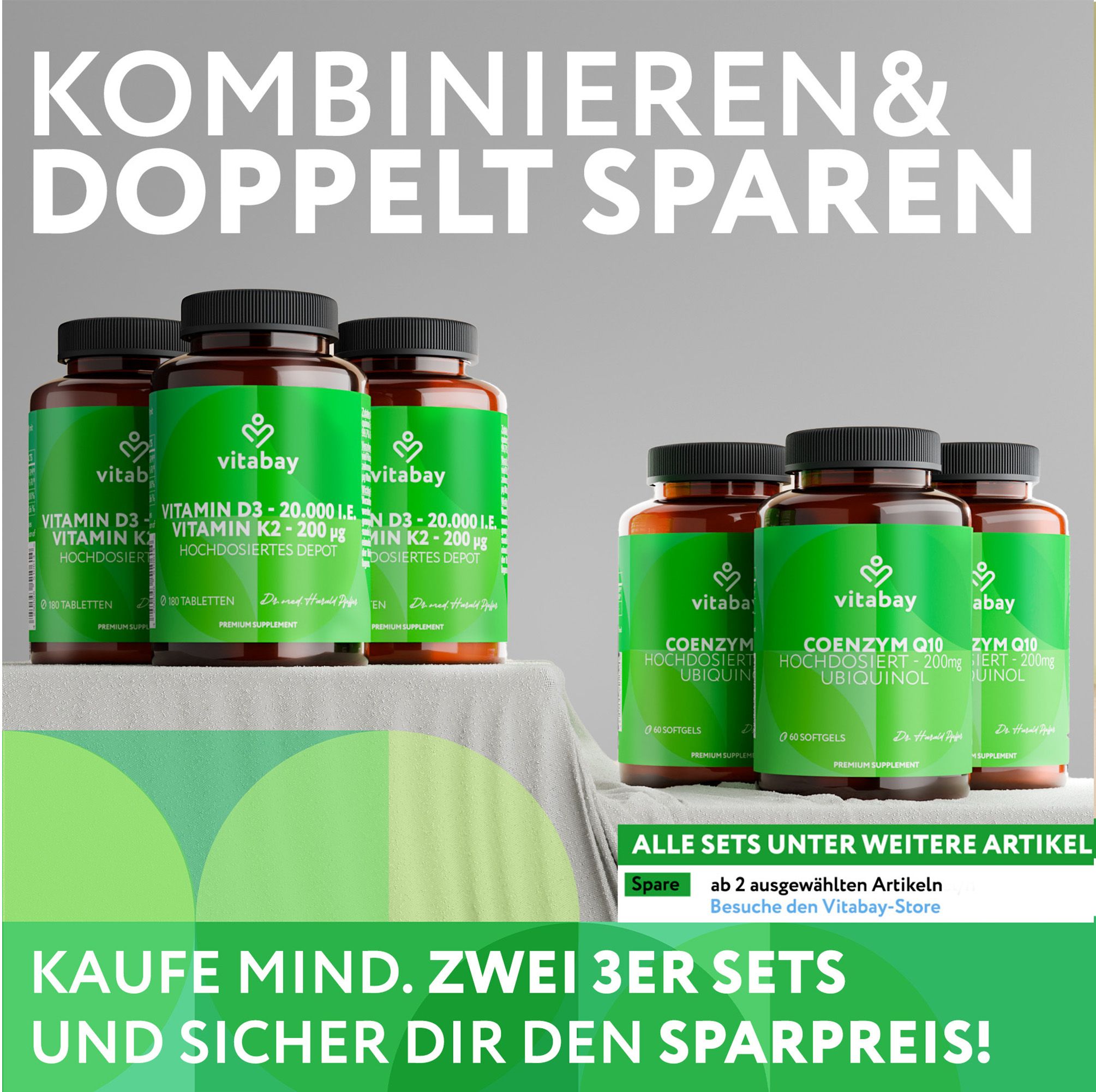 Vitabay Vitamin D3 und Coenzym Q10 Flaschen. Kombinieren & Sparen.