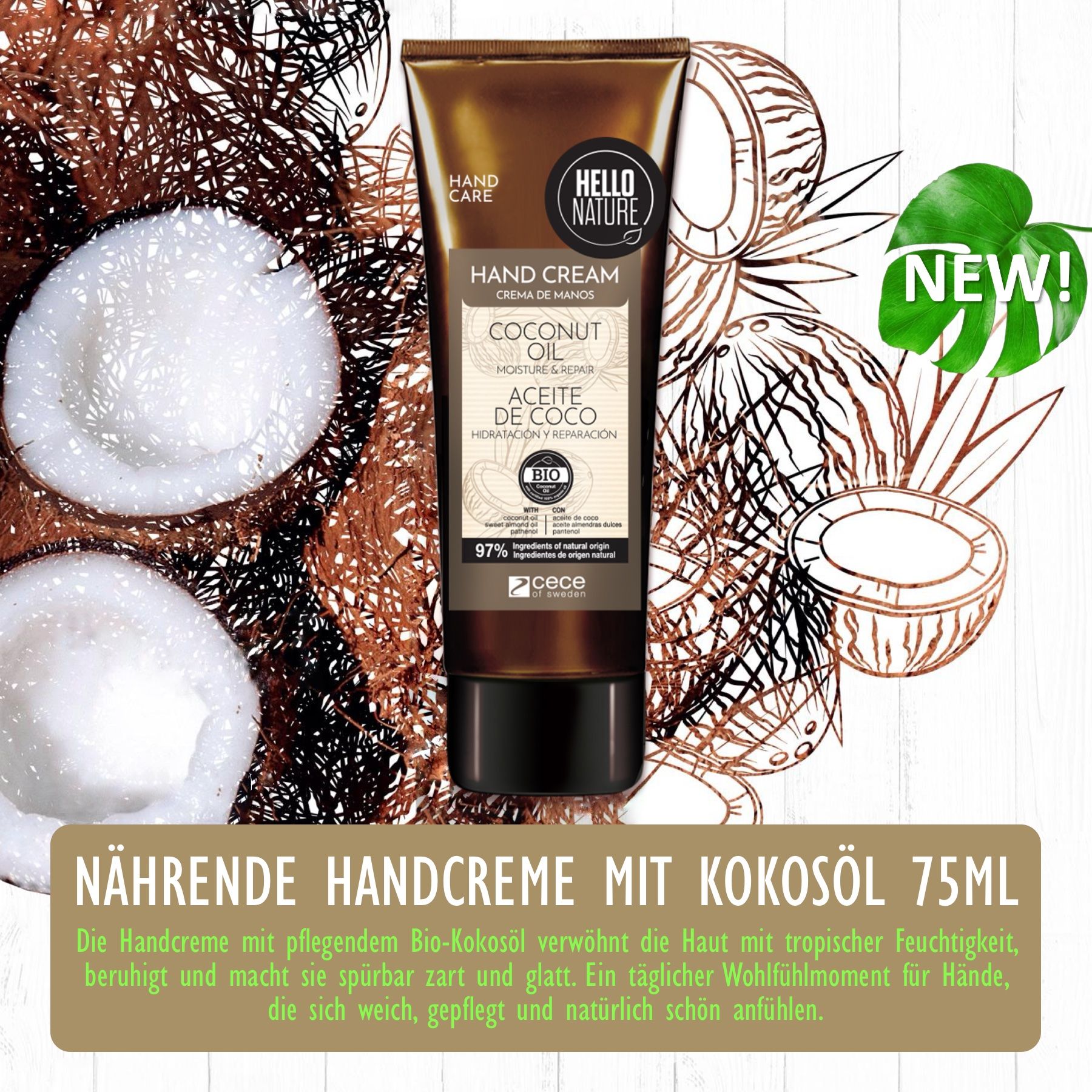 Hello Nature Handcreme Intense Reparatur mit Kokosnussöl BIO Vegan