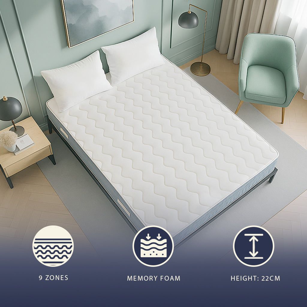 The White Stone Matratze 140x200 aus Hypoallergener Schaum und Memory Foam, Höhe 22 cm