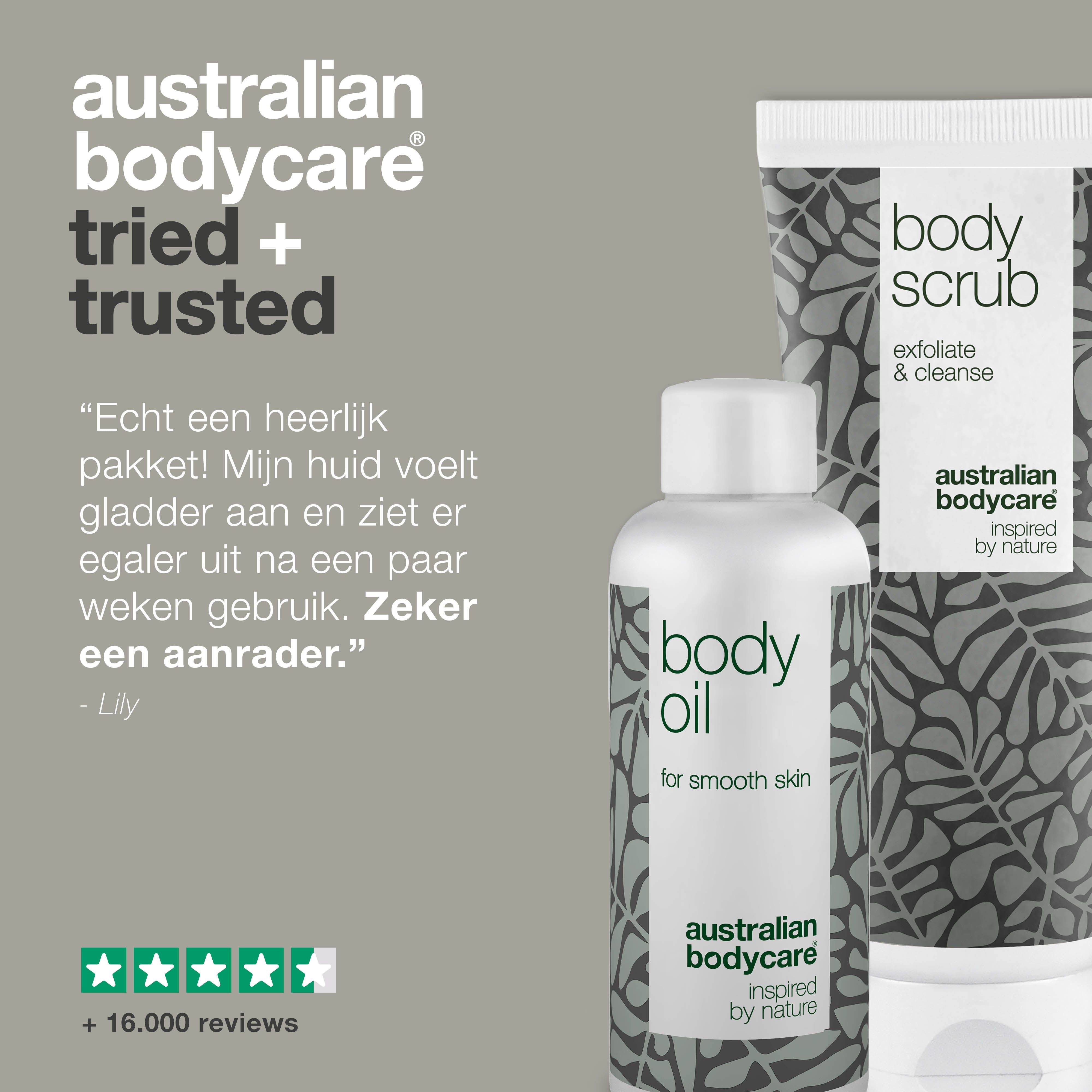 Australian Bodycare: Getest en goedgekeurd. Body Oil voor lichaamsverzorging. Body Scrub.