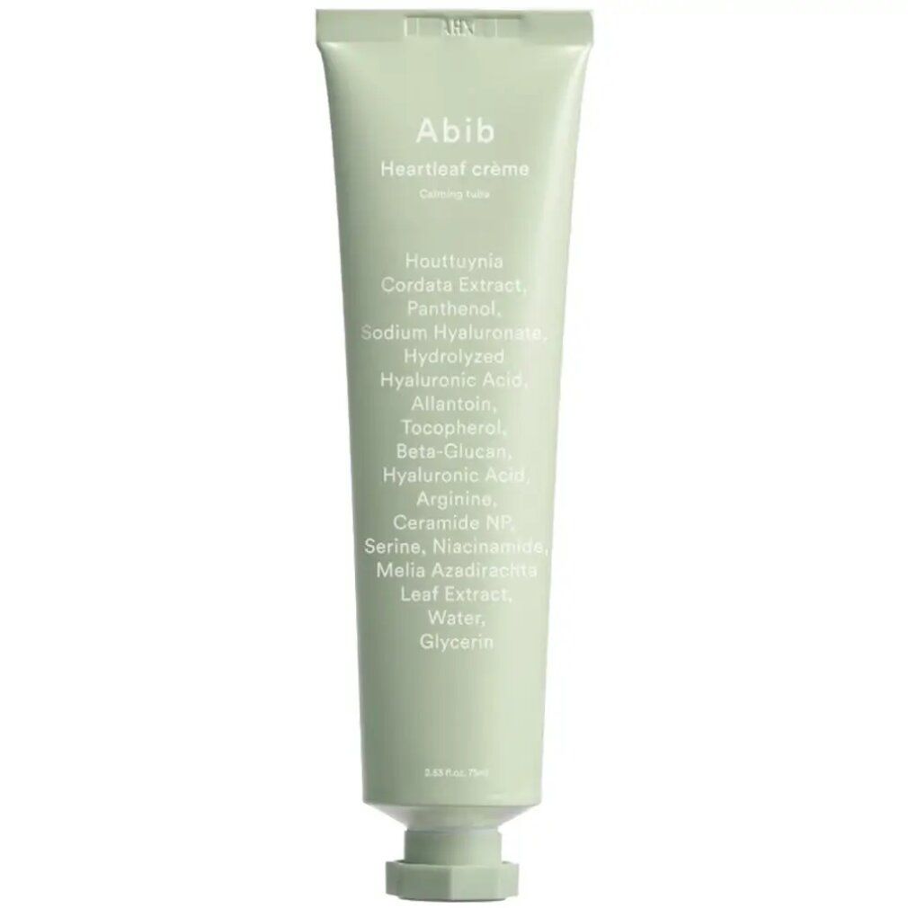 Abib Heartleaf Creme Tube mit Inhaltsstoffliste auf der Vorderseite.