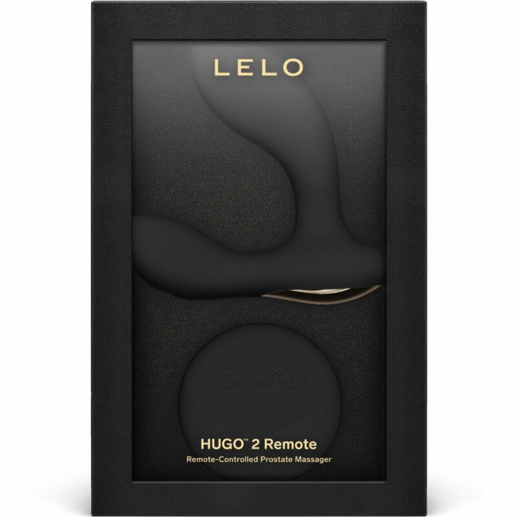 Schwarze Verpackung mit Produkt. LELO und HUGO 2 Remote.