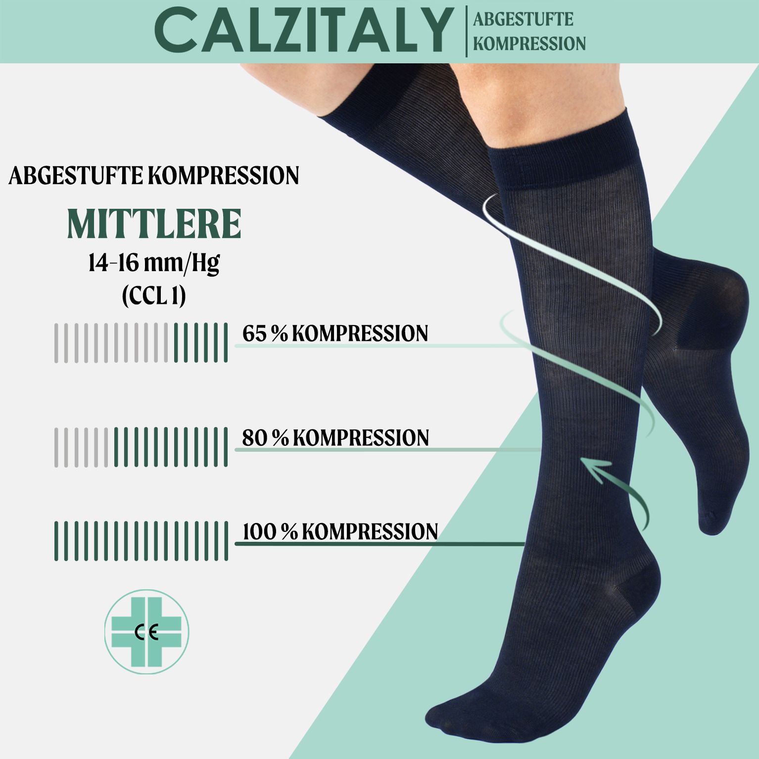 CALZITALY Kniestrumpfe aus Fil d’Écosse mit Abgestufter Kompression 14-16 mm/Hg