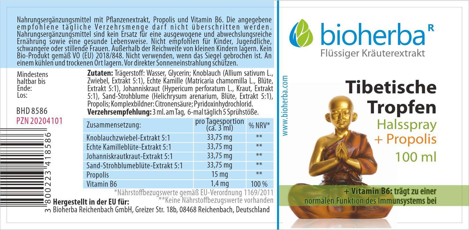 Bioherba Halsspray Tibetische Tropfen mit Propolis Extrakt