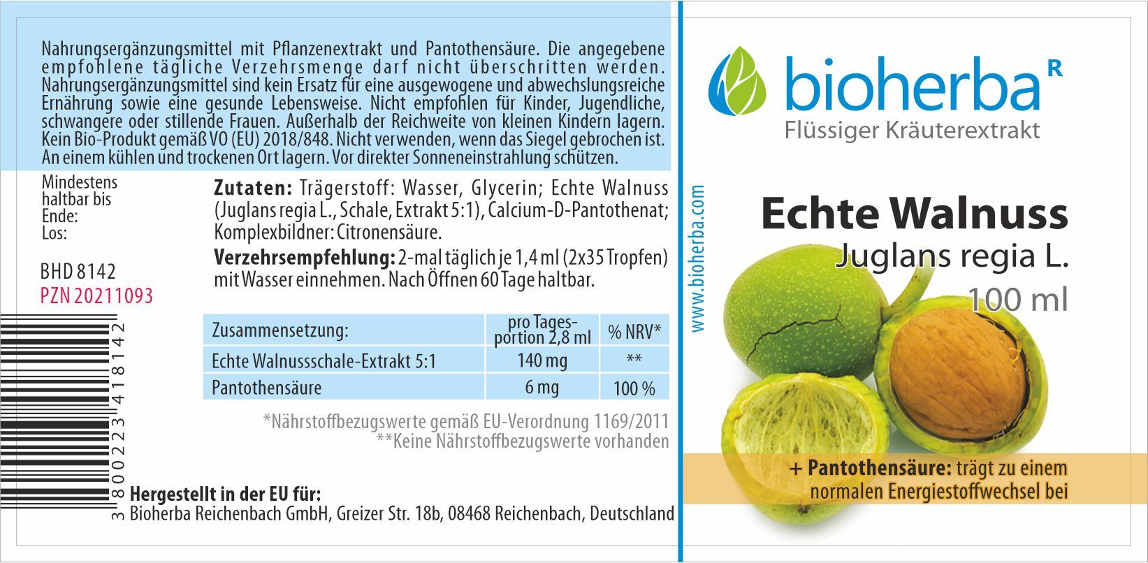 Bioherba Echte Walnuss Juglans regia L. Tropfen Tinktur