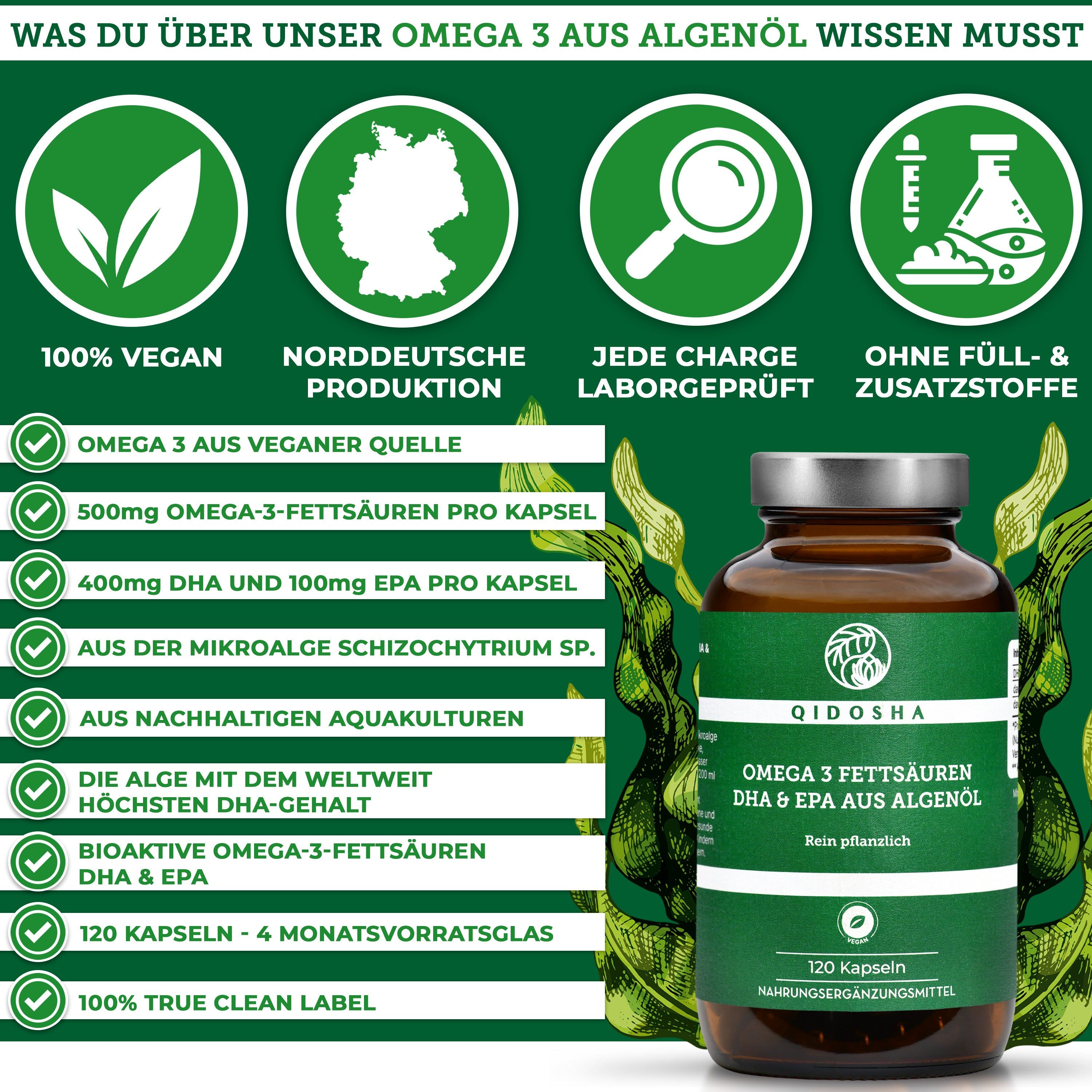 QIDOSHA Omega 3 Fettsäuren aus Algenöl (vegan)