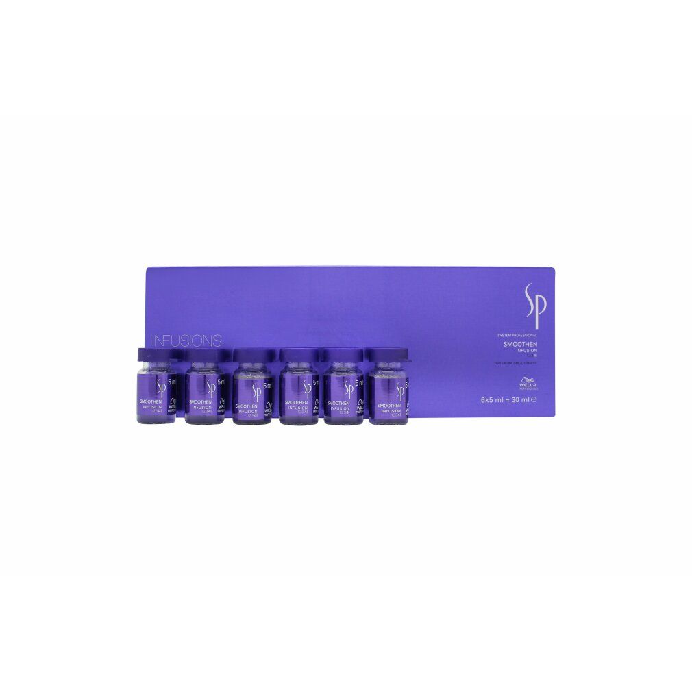 Violette Schachtel mit "INFUSIONS"-Schriftzug und sechs Ampullen. Ampullen mit "Wella SP"-Logo.