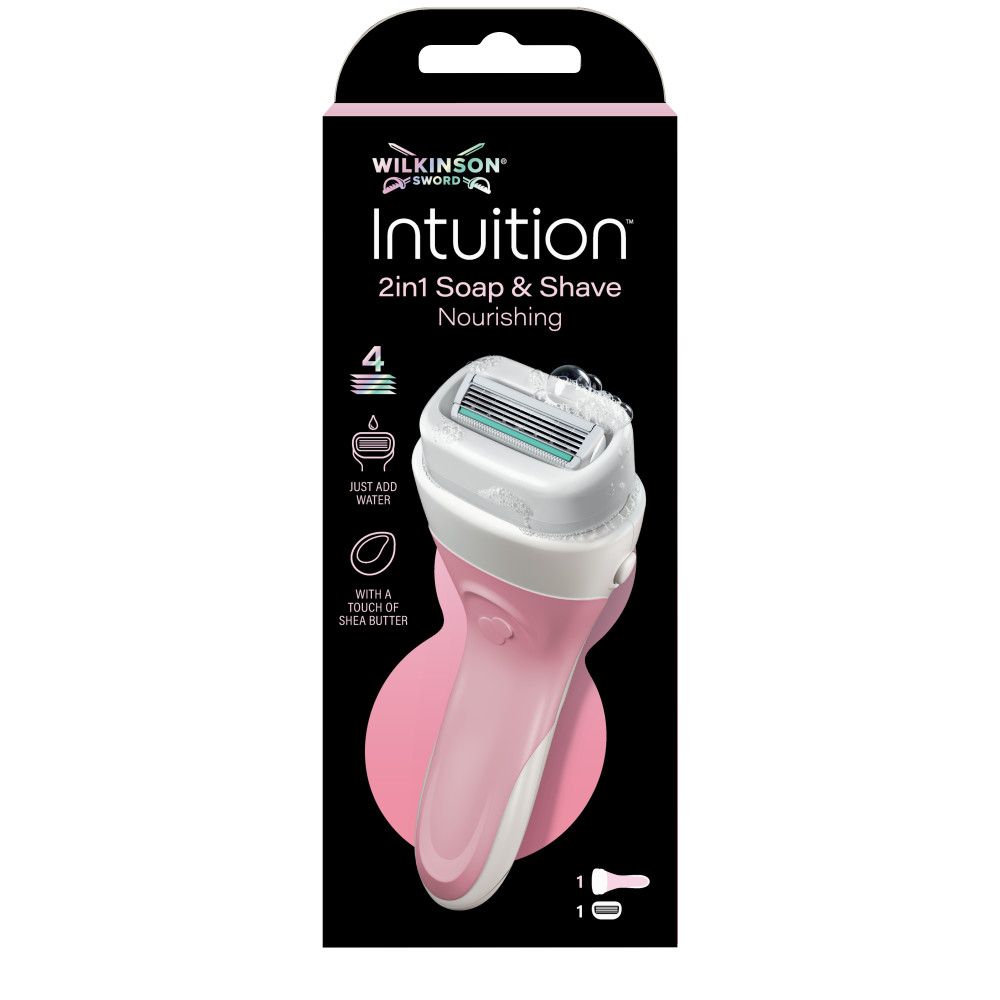 Wilkinson Sword Intuition Rasierer mit 4 Klingen und integriertem Seifenblock.