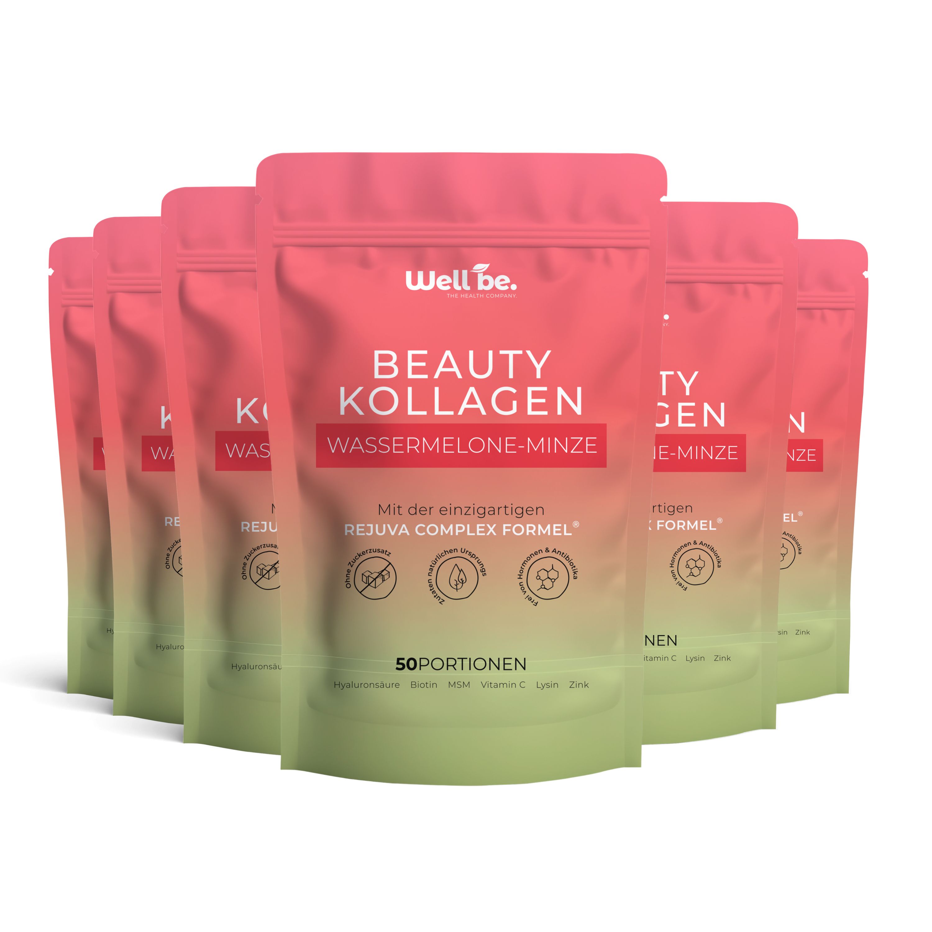wellbe Beauty Kollagen Wassermelone-Minze mit Rejuva Complex® Formel 6x250 g Pulver
