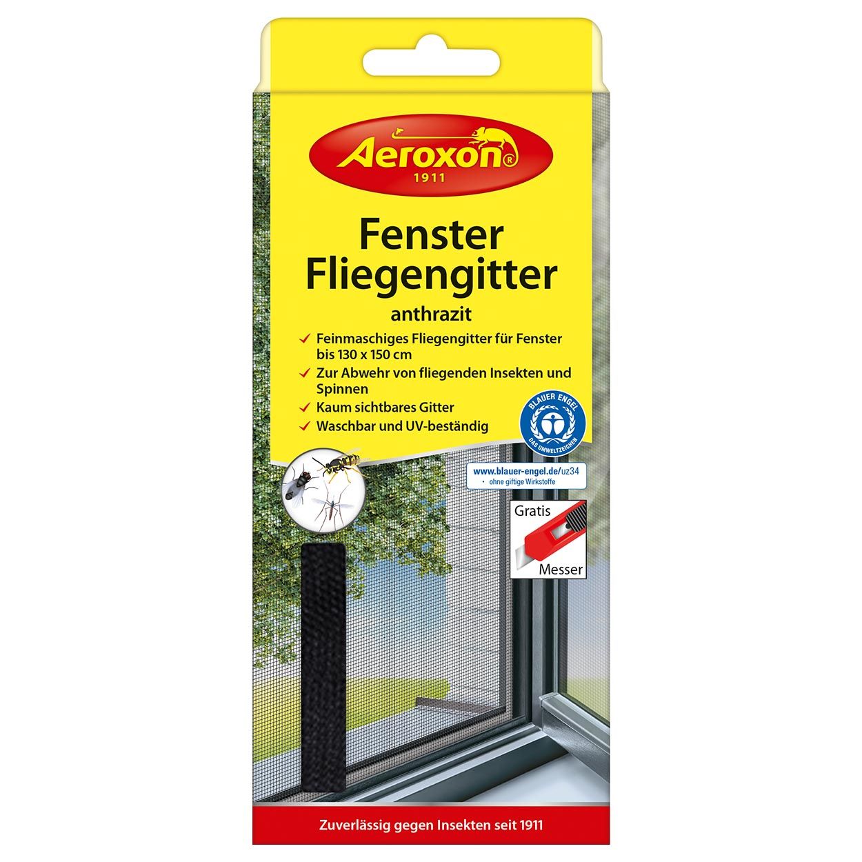 Aeroxon® Fenster-Fliegengitter Anthrazit 130 x 150 cm