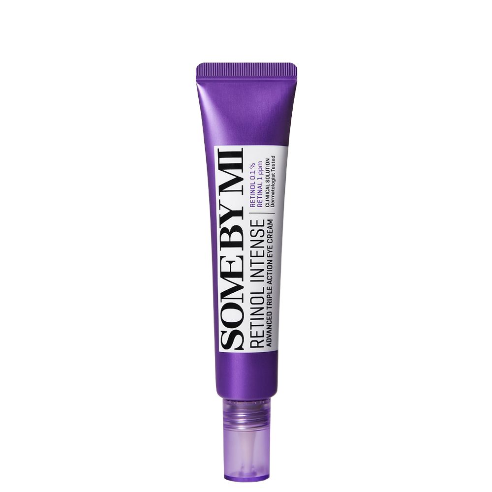 Lila Tube SOMEBYMI Retinol Intense Advanced Triple Action Eye Cream mit Applikator.