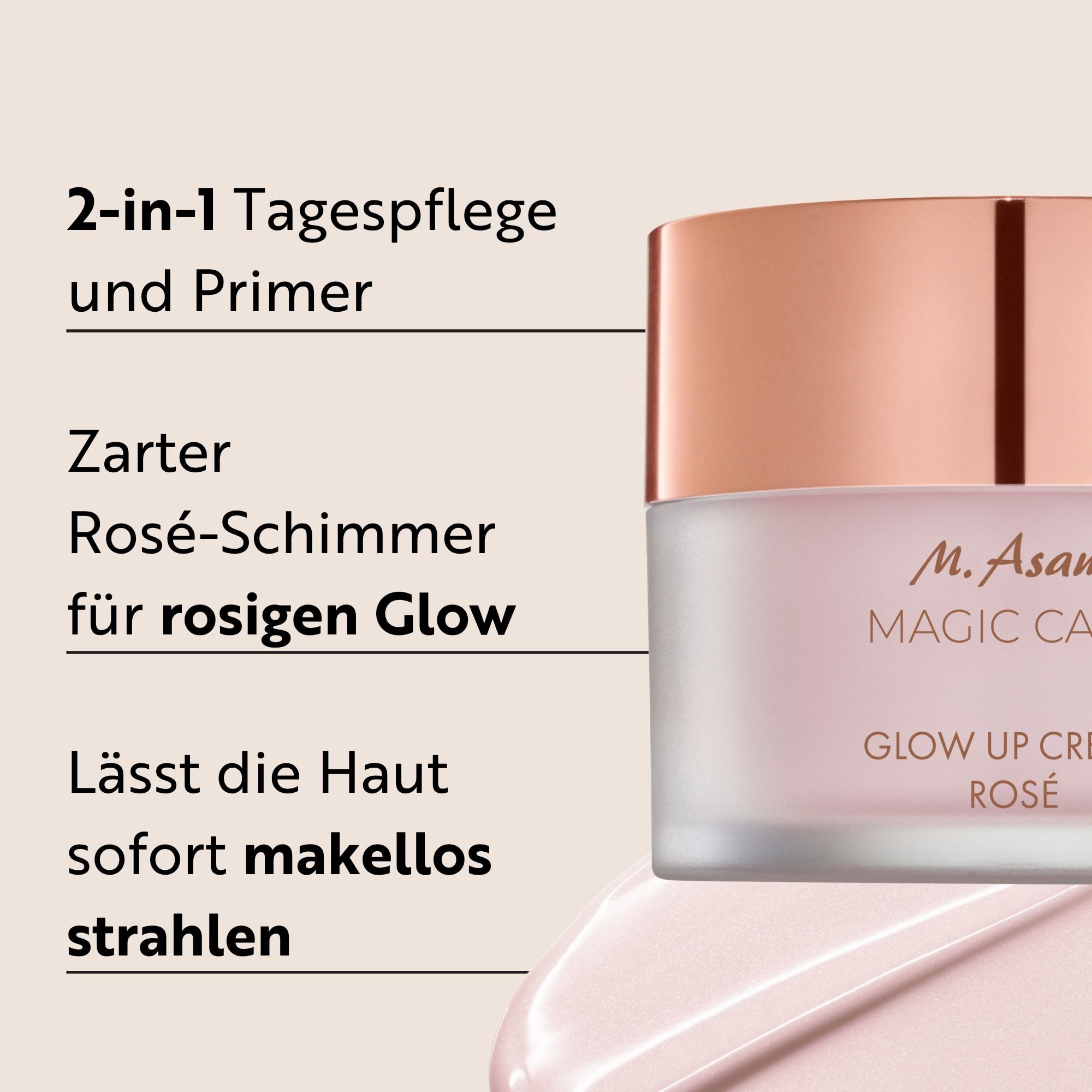 M. Asam MAGIC CARE Glow Up Cream Rosé: 2-in-1 Tagespflege und Primer mit zartem Rosé-Schimmer für rosigen Glow.