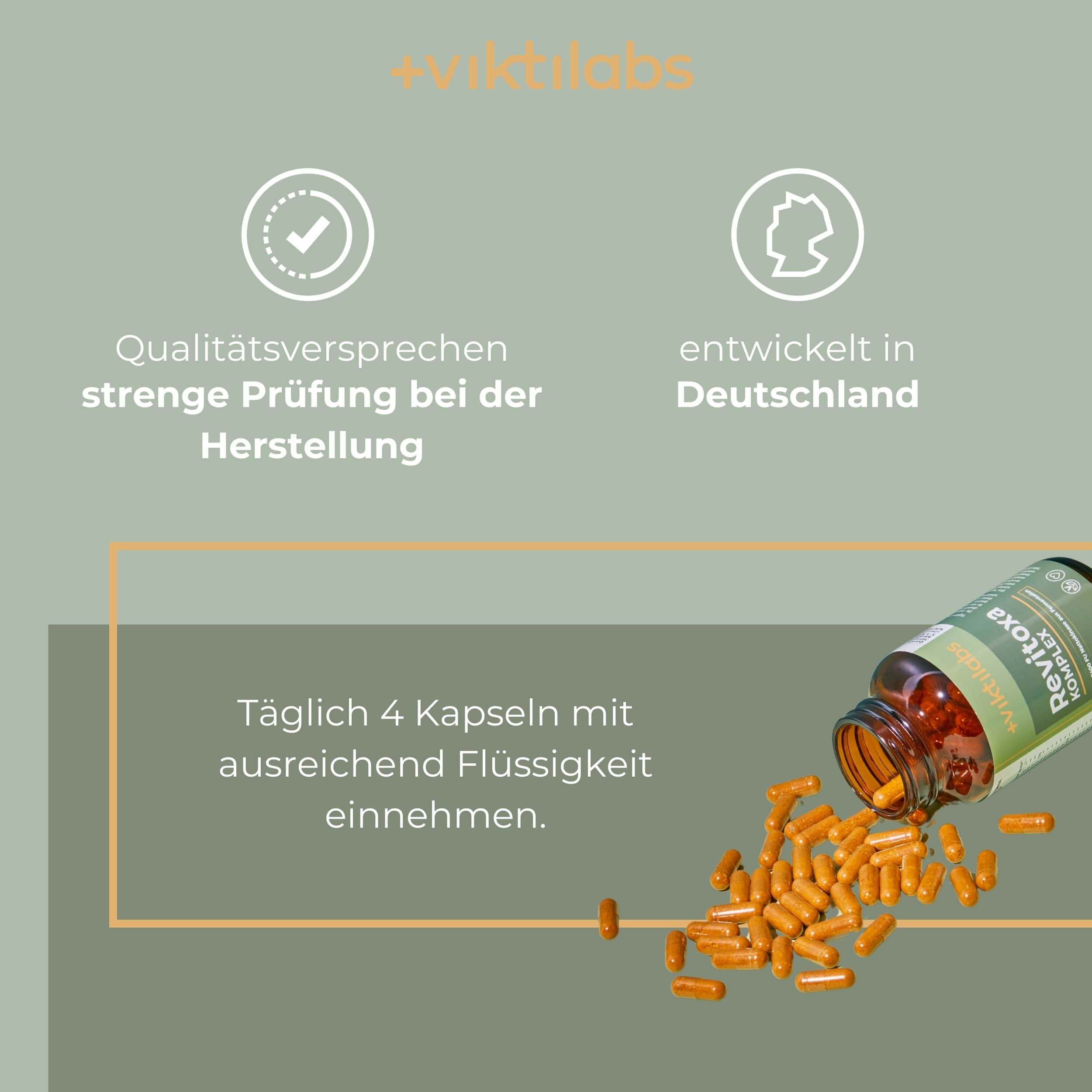 Viktilabs Revitoxa: Nattokinase Komplex mit NAC, Quercetin, Selen und wertvollen Pflanzenextrakten