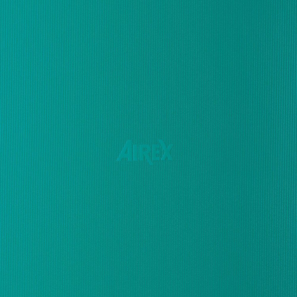 Türkisfarbene Airex Gymnastikmatte Hercules mit geriffelter Oberfläche. Airex-Logo mittig. Nahaufnahme.