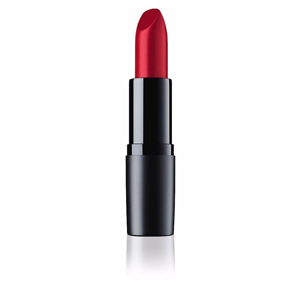 Roter Lippenstift in schwarzer Hülse. Spitze des Lippenstifts sichtbar.