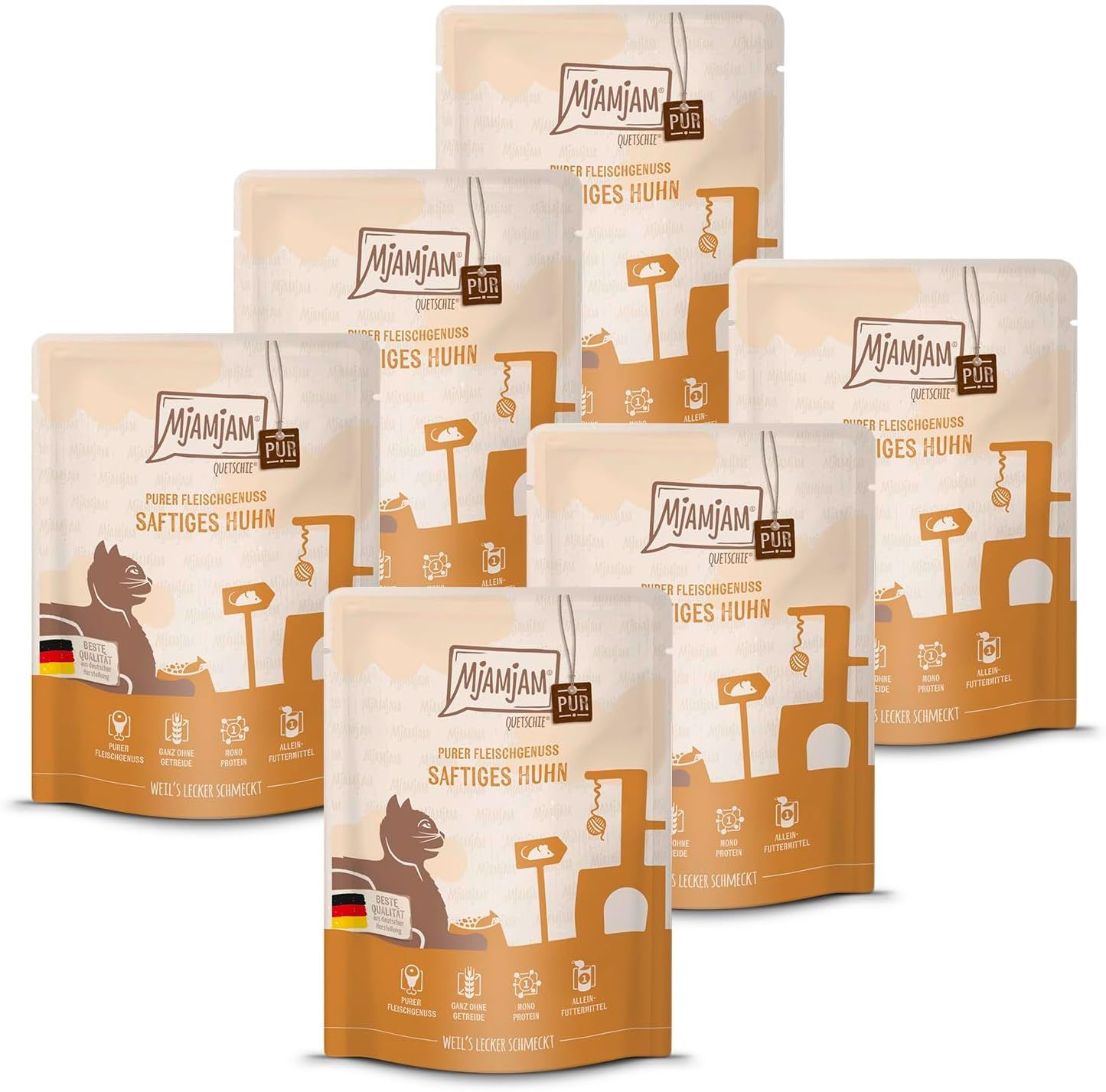 MjAMjAM - Quetschie Purer Fleischgenuss saftiges Huhn pur 6x300 g Futter