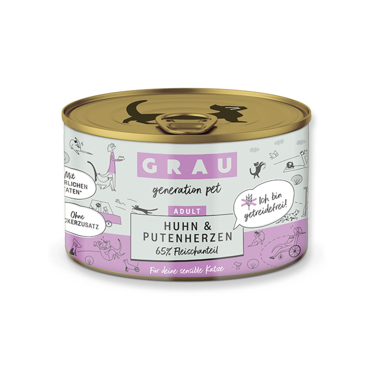 Grau Huhn & Putenherzen 6x200 g Futter