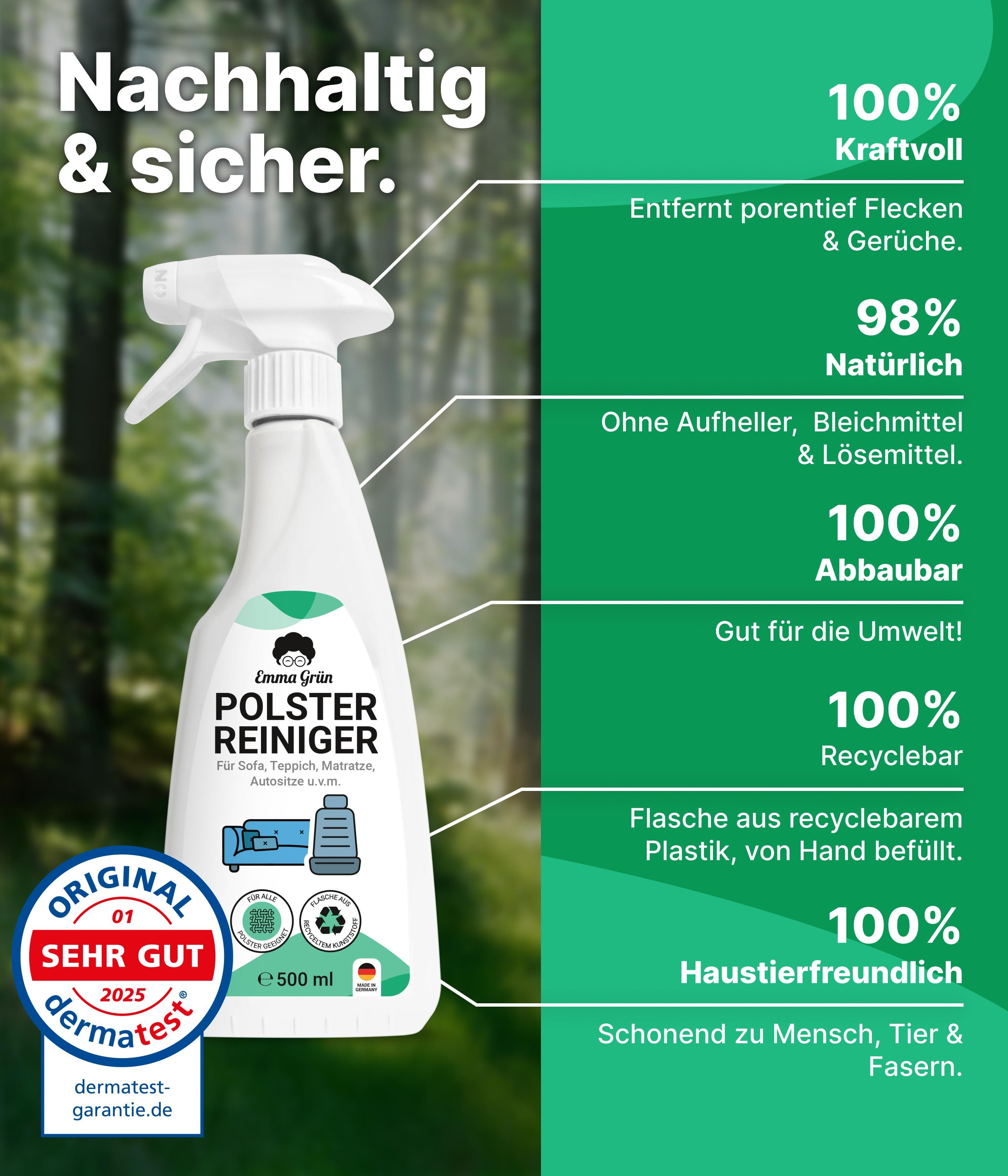 Emma Grün® Polsterreiniger & Geruchsneutralisierer inkl. Polsterbürste