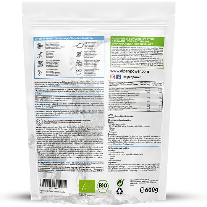 AlpenPower Bio Leinsamen-Protein 600 g Pulver