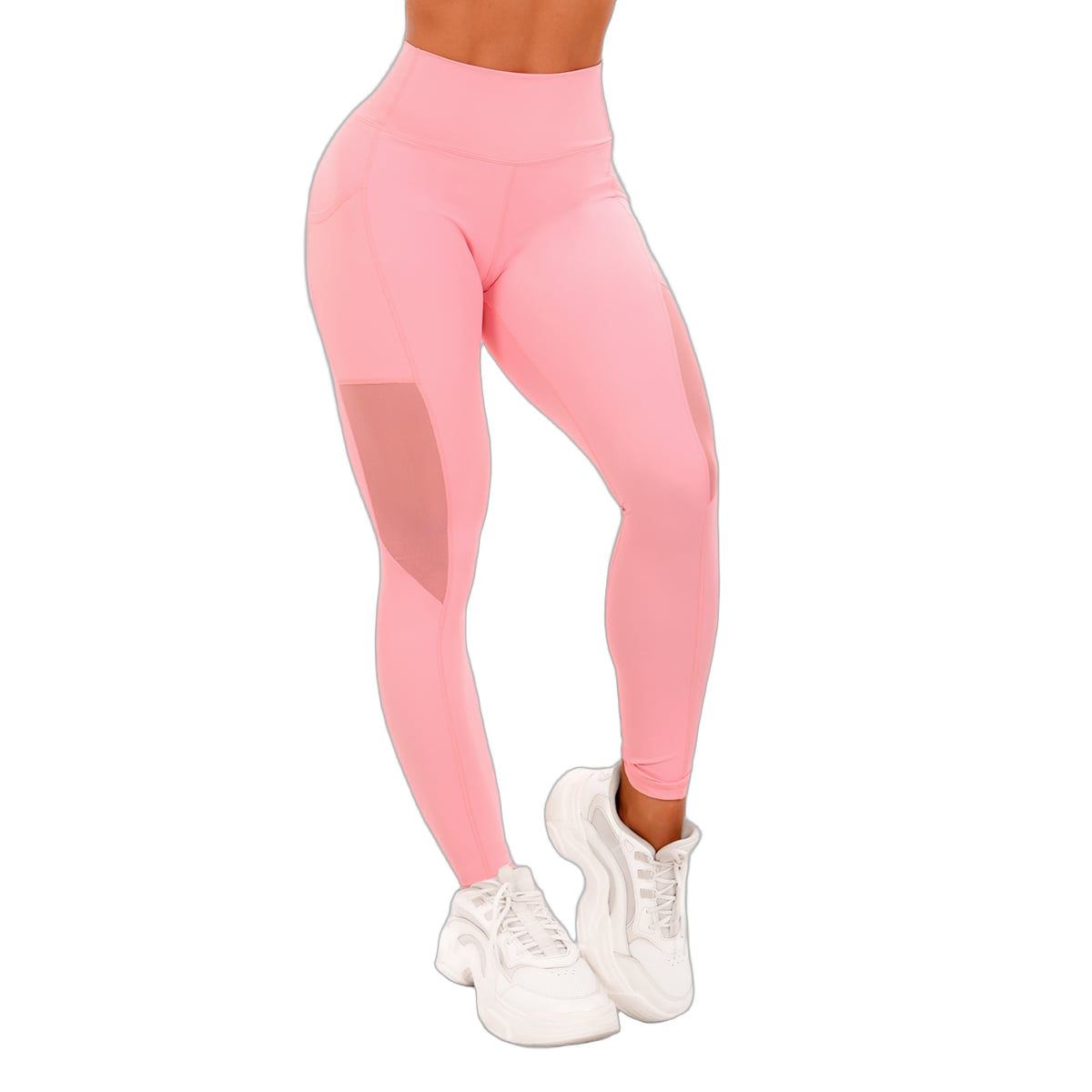 GymBeam Leggings Damen hohe Taille Mesh-Panel Taschen Pink 1 St