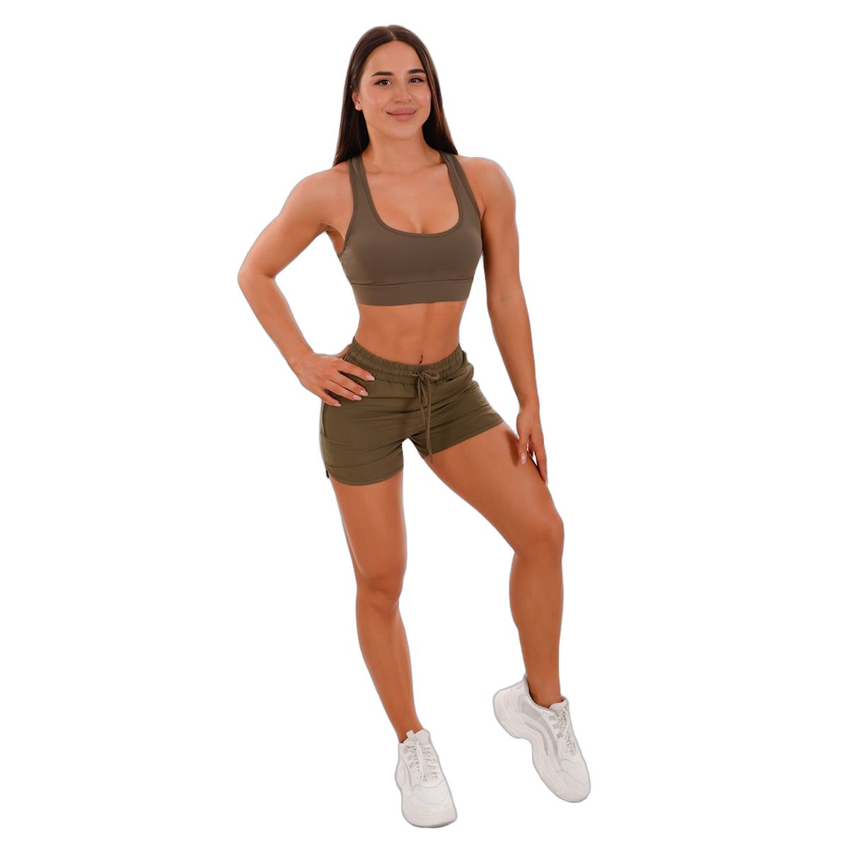 GymBeam Sport-BH Damen Mesh-Panel mit breiten Trägern in Oliv