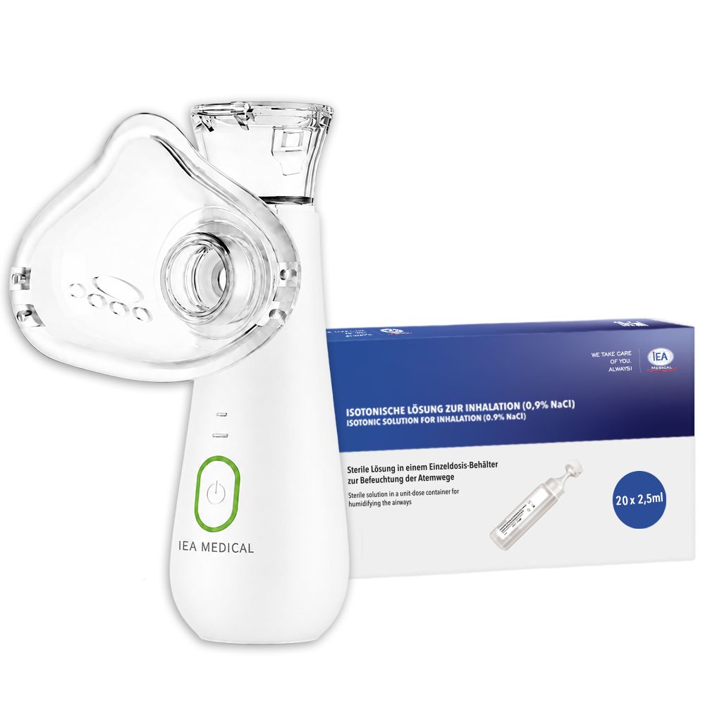 IEA Medical Inhalationsgerät Set mit 0,9% isotonischer Kochsalzlösung zum Inhalieren 1 St