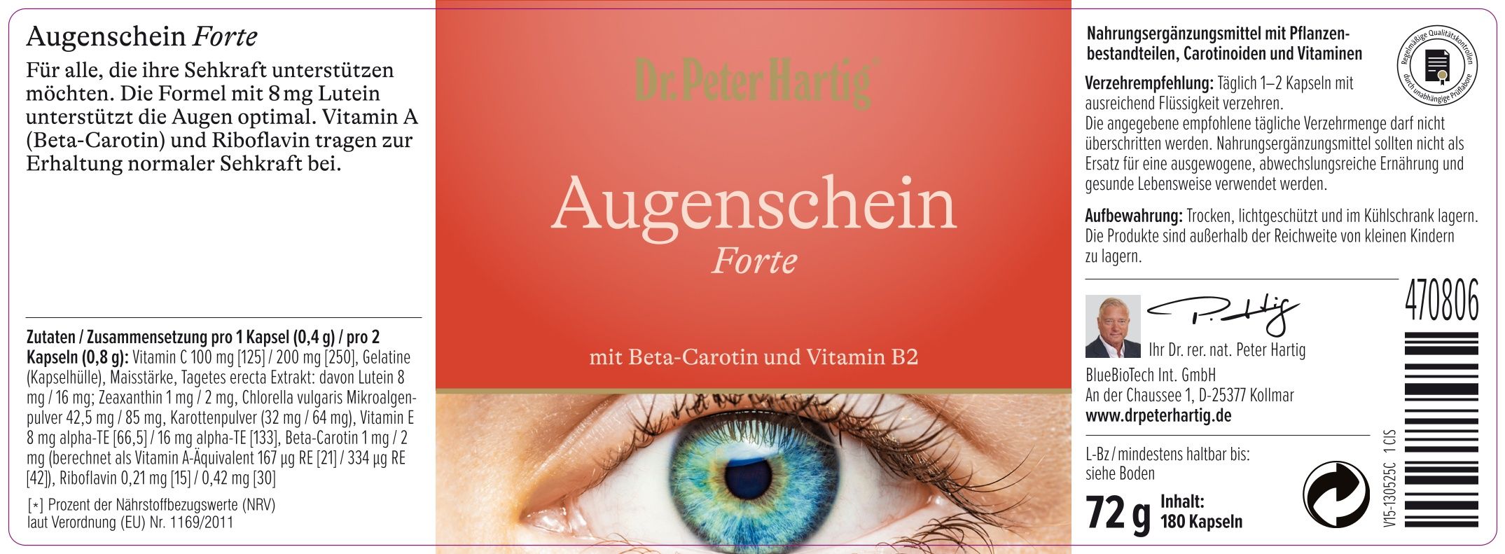 Mann sitzt an einem Tisch. Vor ihm stehen Produkte von Dr. Peter Hartig. Aufschrift: Bekannt aus dem TV.