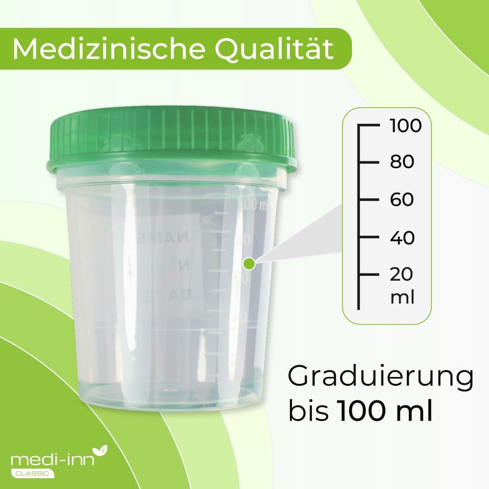 Medi-Inn Urinbecher mit Schraubdeckel, grün, mit Graduierung