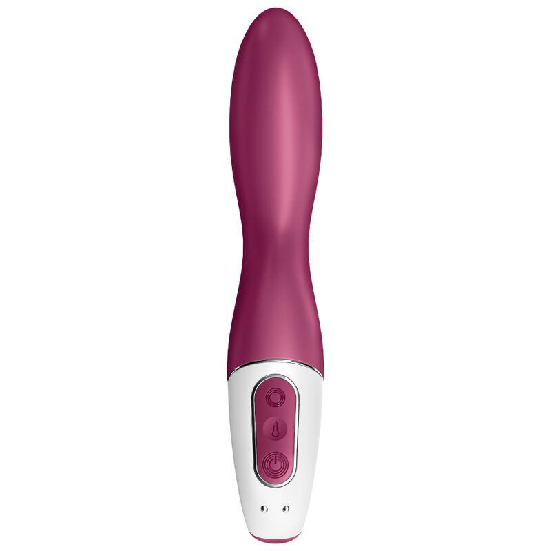 Bordeauxfarbener Vibrator mit weißem Griff. Drei Knöpfe.