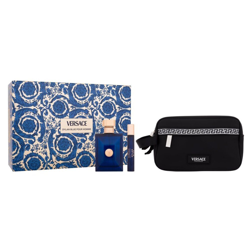 Versace Dylan Blue Pour Homme Geschenkset mit Kosmetiktasche, Eau de Toilette und Reisezerstäuber.