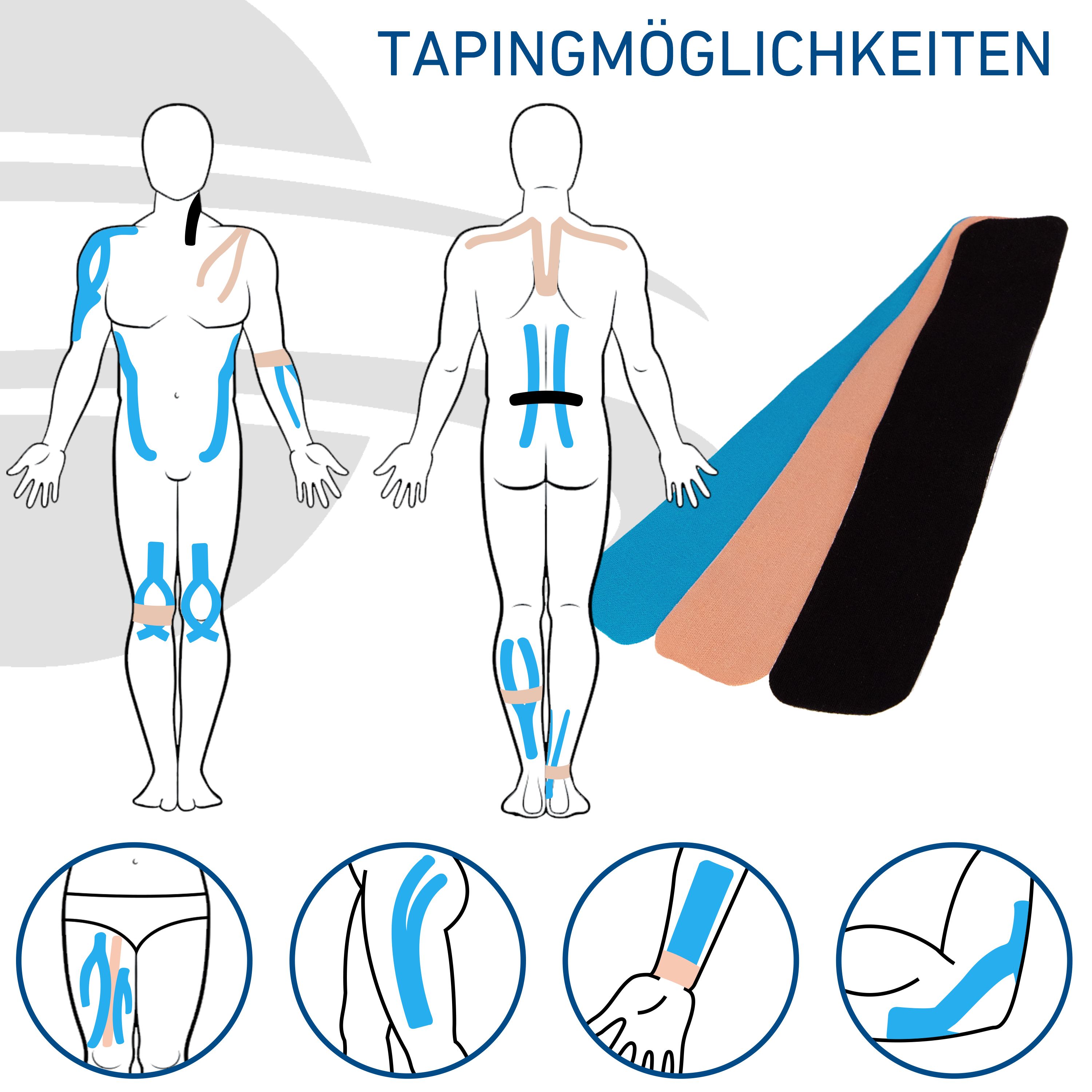 axion® Precut Kinesiologie Tape 12er Set in verschiedenen Farben