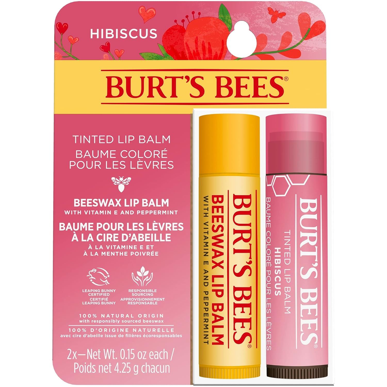 Burt’s Bees Lippenpflege Set – Bienenwachs und Getönter Hibiskus