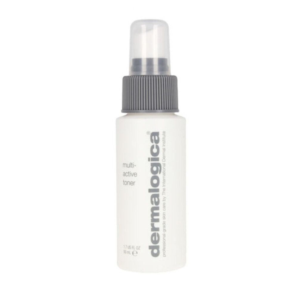 Weißer Behälter mit Sprühkopf. Aufschrift: multi-active toner, Dermalogica.