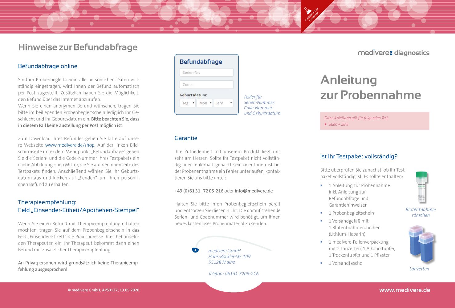 medivere diagnostics Selen + Zink Bluttest
