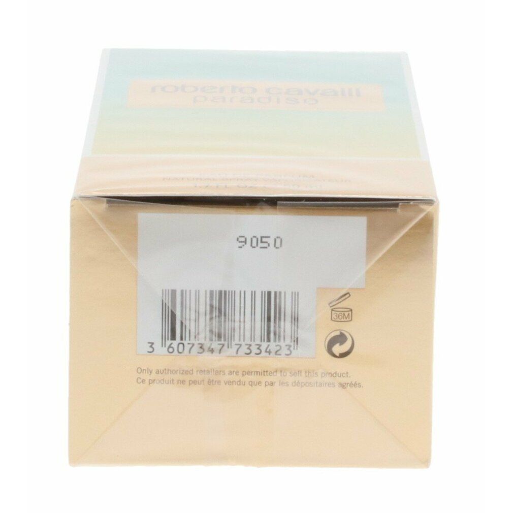 Unterseite der Verpackung Roberto Cavalli Paradiso Eau de Parfum mit Barcode.