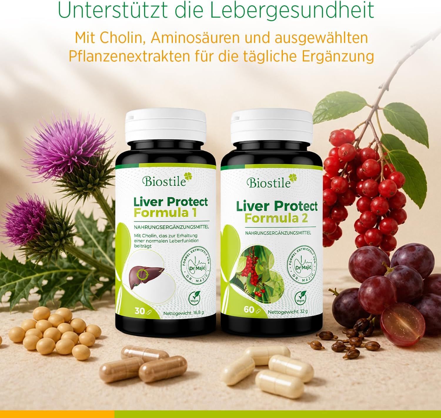 Biostile Liver Protect Kapseln mit Mariendistel und Beeren.
