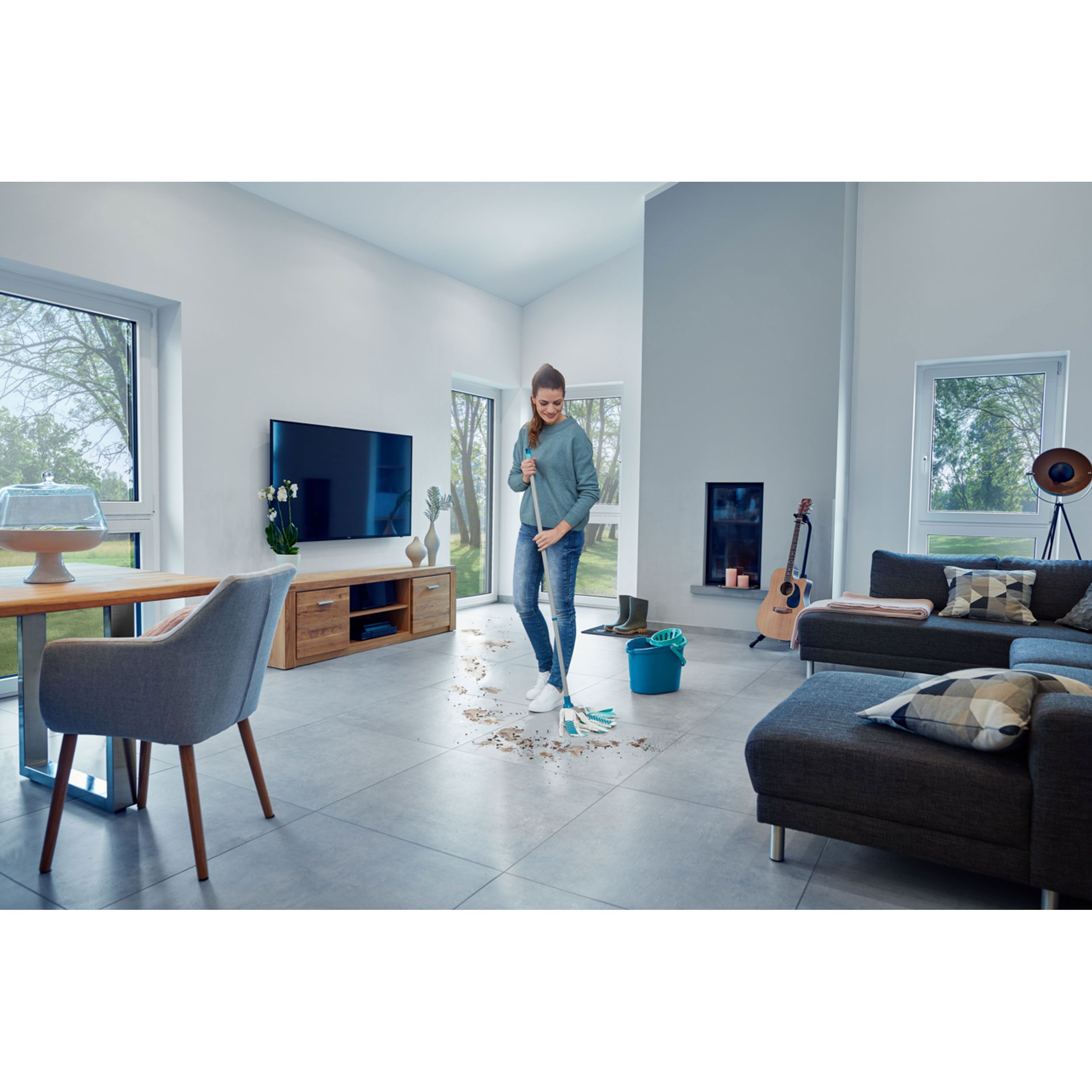 Leifheit Wischmopp Power Mop 3in1, Bodenwischer mit Schraubgewinde, 1.2 Meter