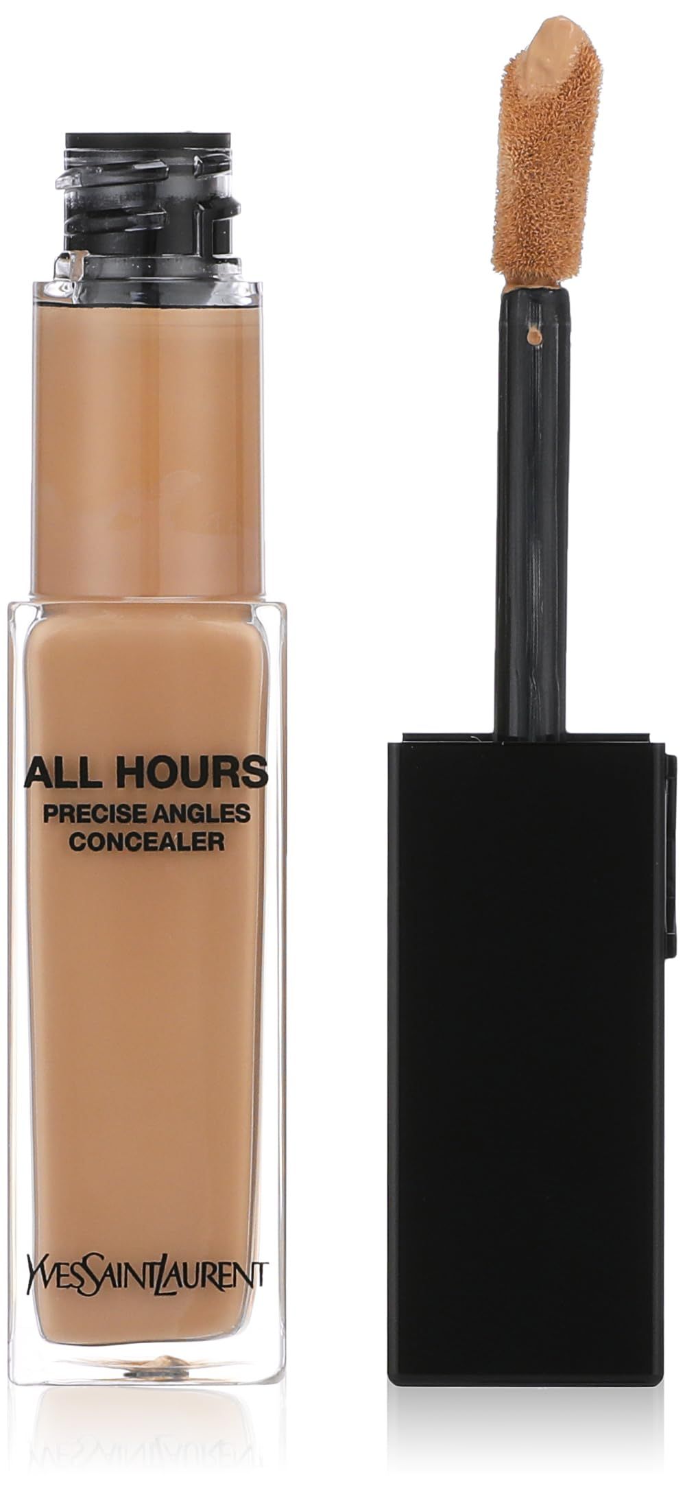 YVES SAINT LAURENT ALL HOURS CONCEALER. Flasche mit Applikator. Beige Flüssigkeit. Schwarzer Deckel. Präzise Winkel.