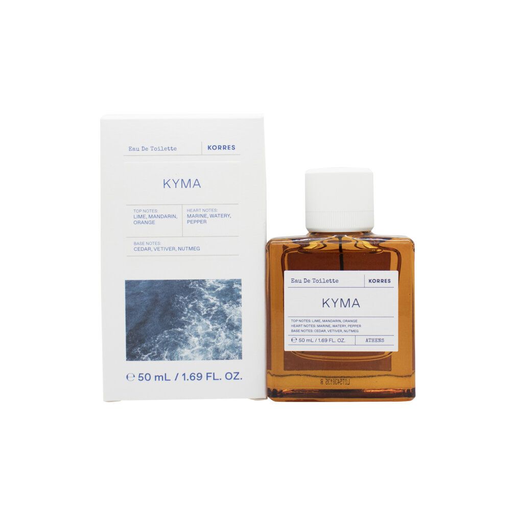 KORRES KYMA Eau de Toilette Flakon und Verpackung nebeneinander. 50 ml.