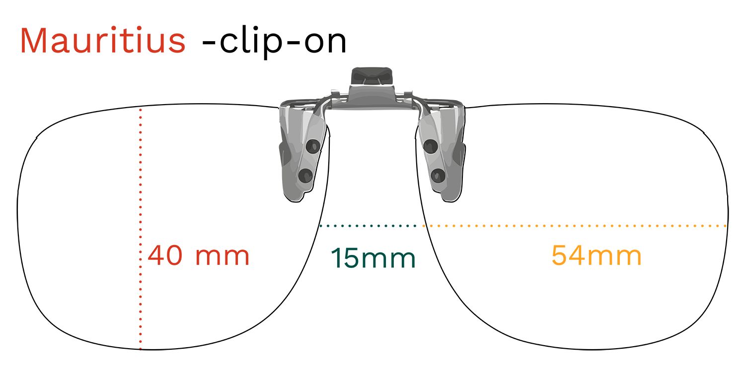 Clip-on-Sonnenbrille mit braunen Gläsern. Maße: 40 mm, 15 mm, 54 mm. Produktname: Mauritius -clip-on.