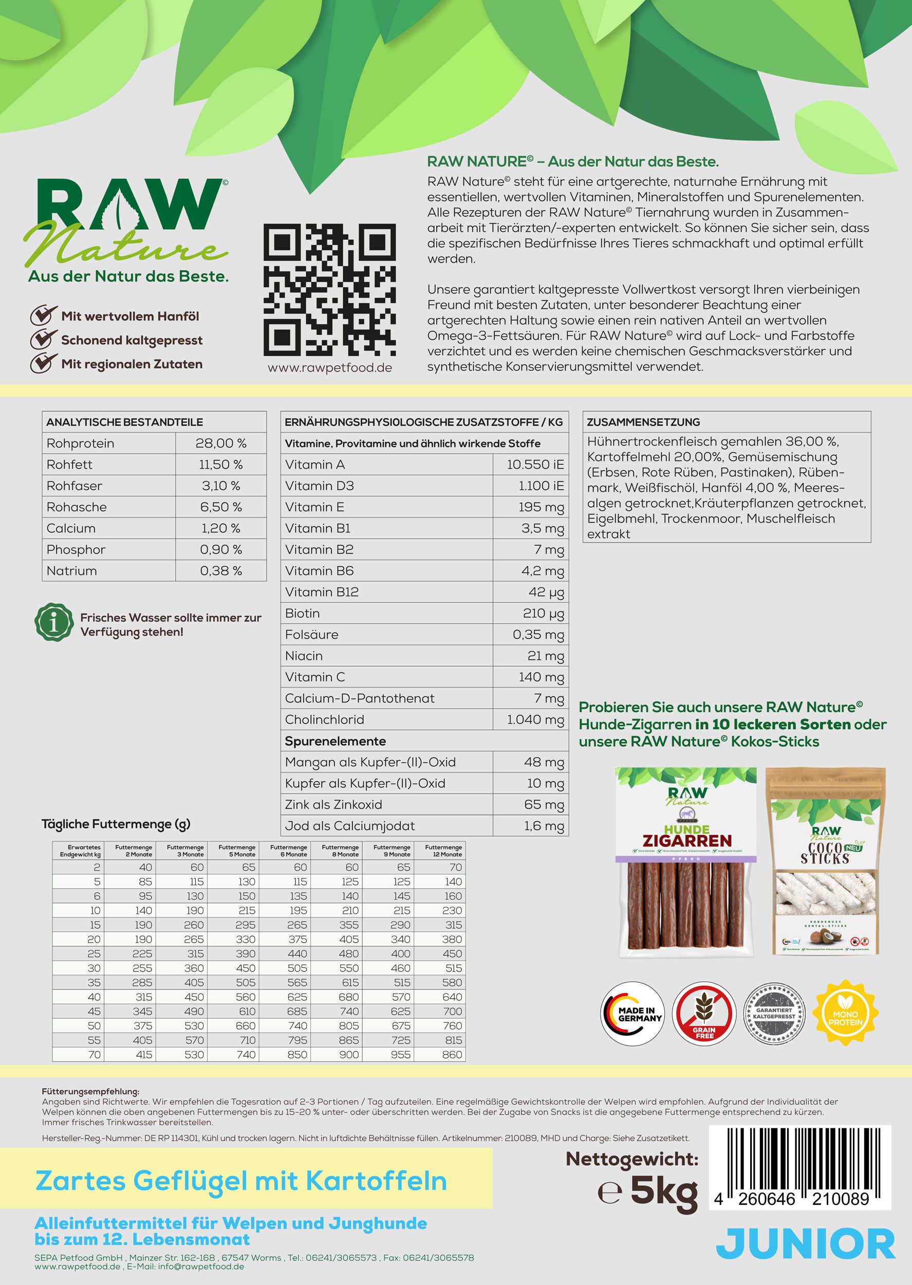RAW Nature kaltgepresstes Trockenfutter JUNIOR