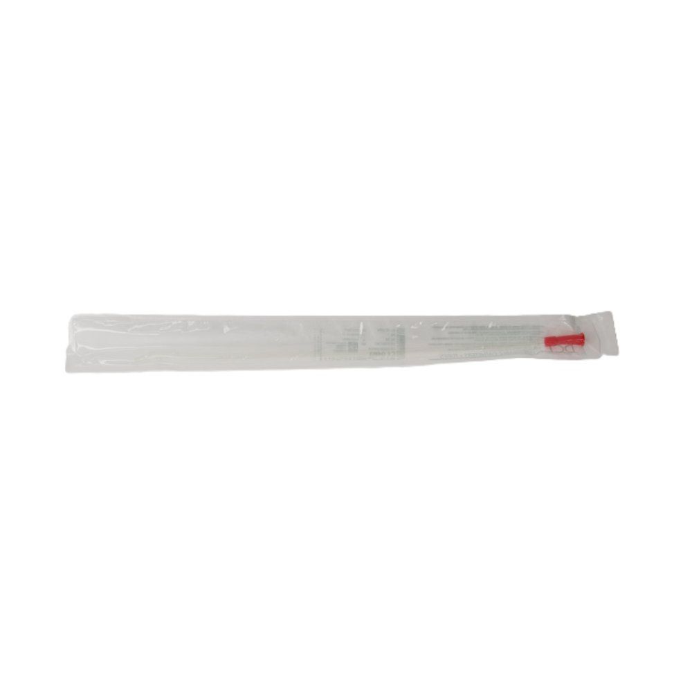 Katheter in steriler Verpackung. Roter Spitze. Transparente Verpackung.