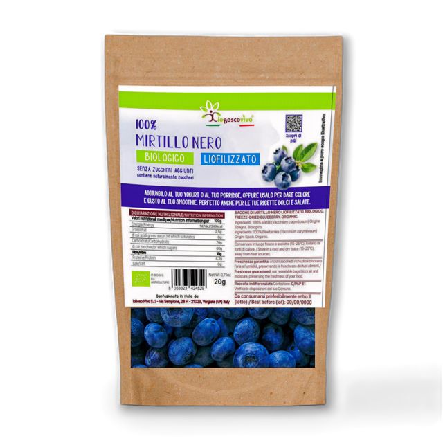 IoBoscoVivo Bio-Heidelbeeren gefriergetrocknet, ganz, glutenfrei, ohne Zuckerzusatz