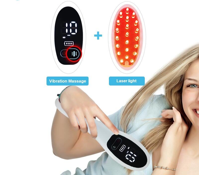 Gerät mit Display und rotem Licht. Vibration Massage und Laserlicht-Funktion.