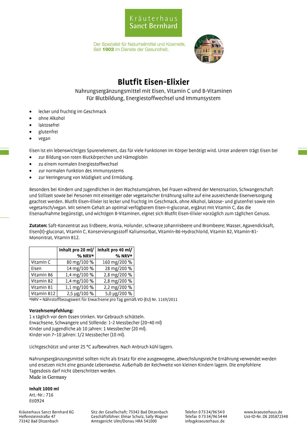 Sanct Bernhard Blutfit Eisen-Elixier