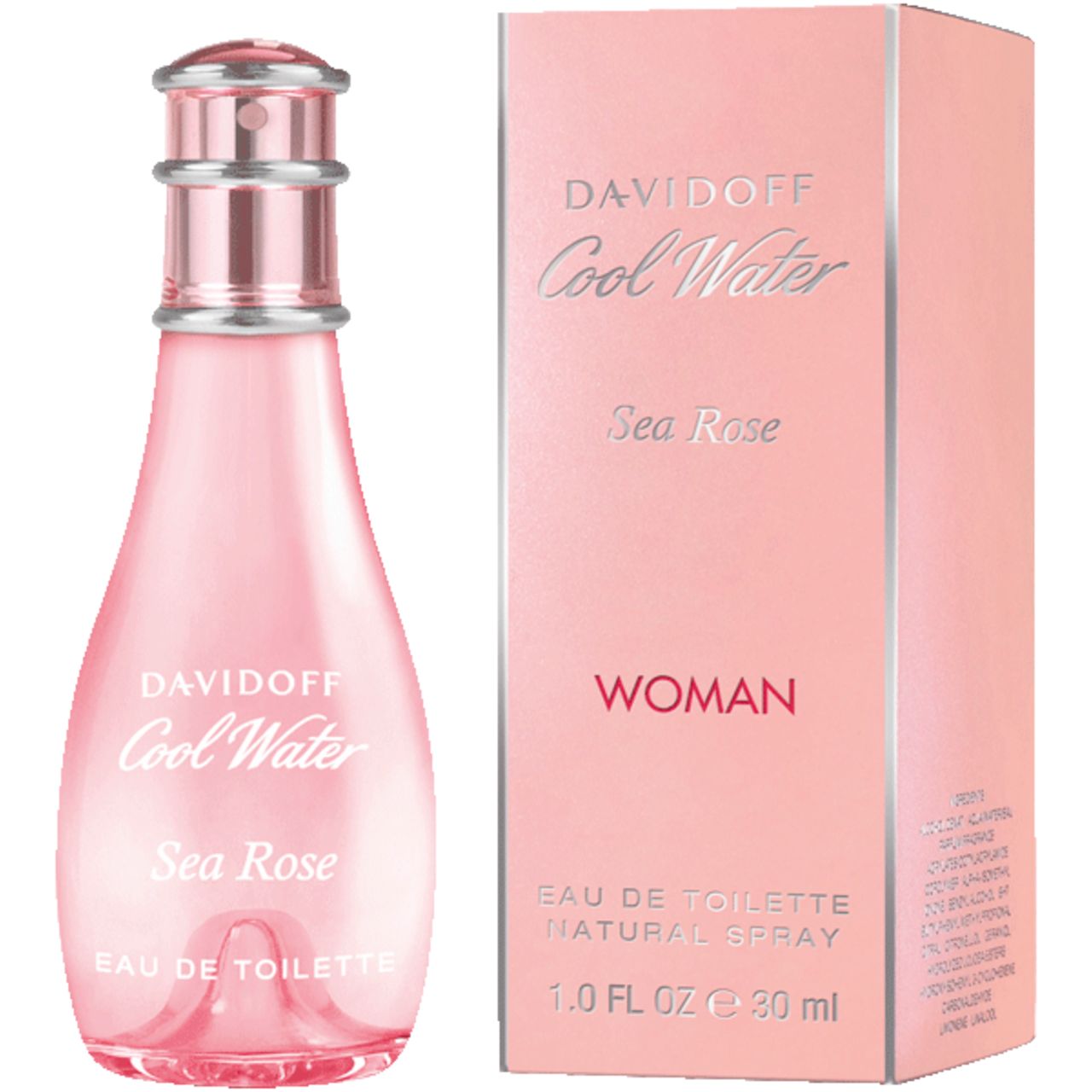 Rosa Flakon und Schachtel. Auf der Schachtel steht "Davidoff Cool Water Sea Rose Woman".