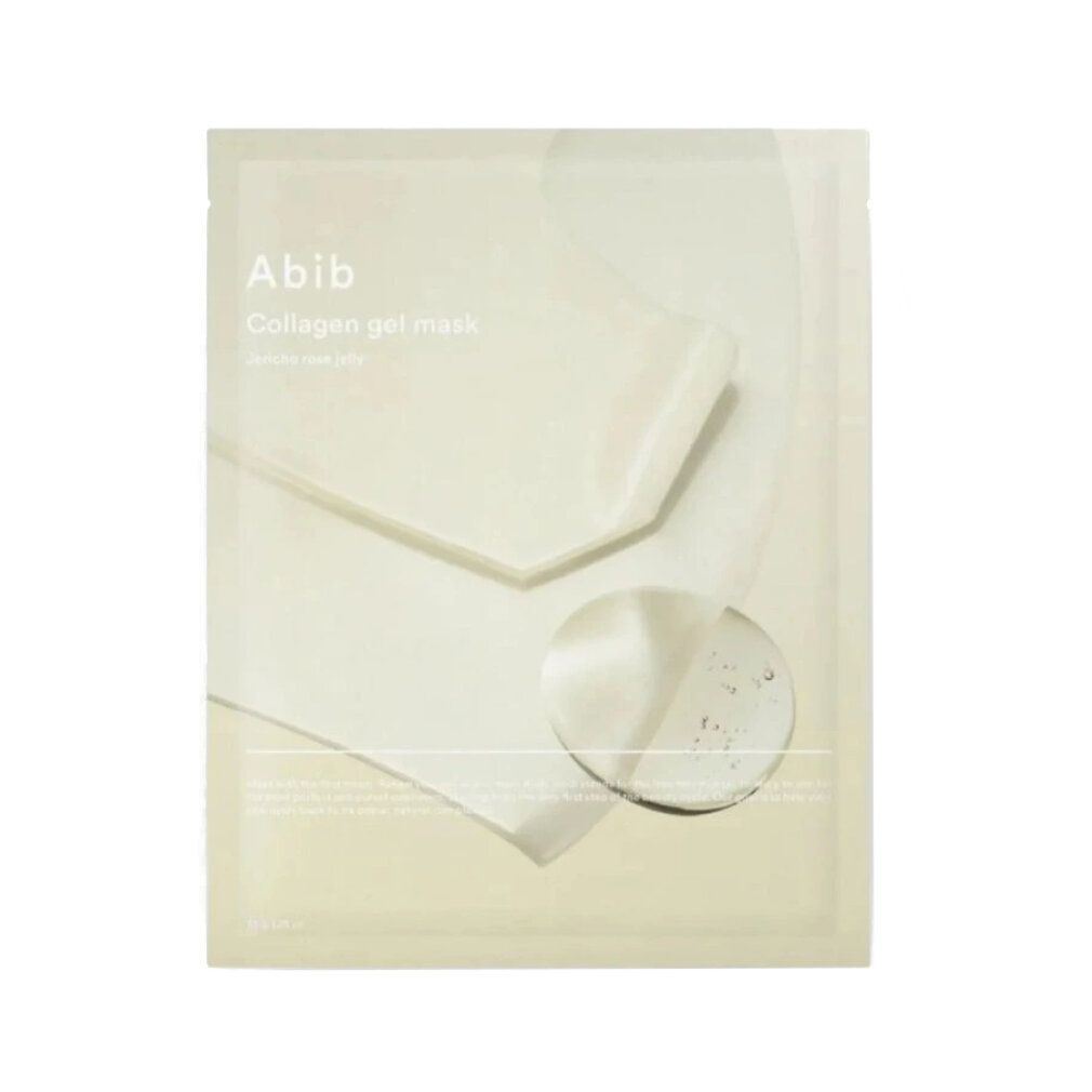 Abib Collagen Gel Mask Verpackung mit Gel-Tropfen und Schichten.