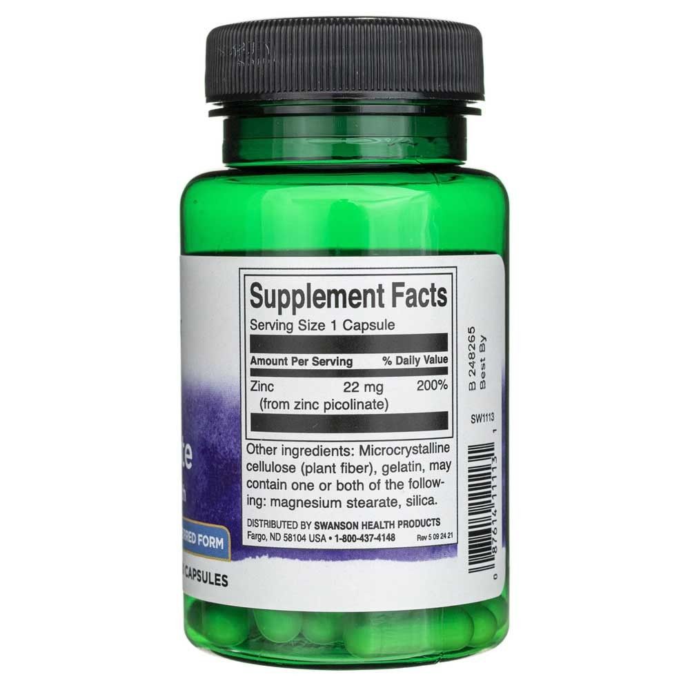 Swanson Zinc Picolinate 22mg Capsules 60 Capsules