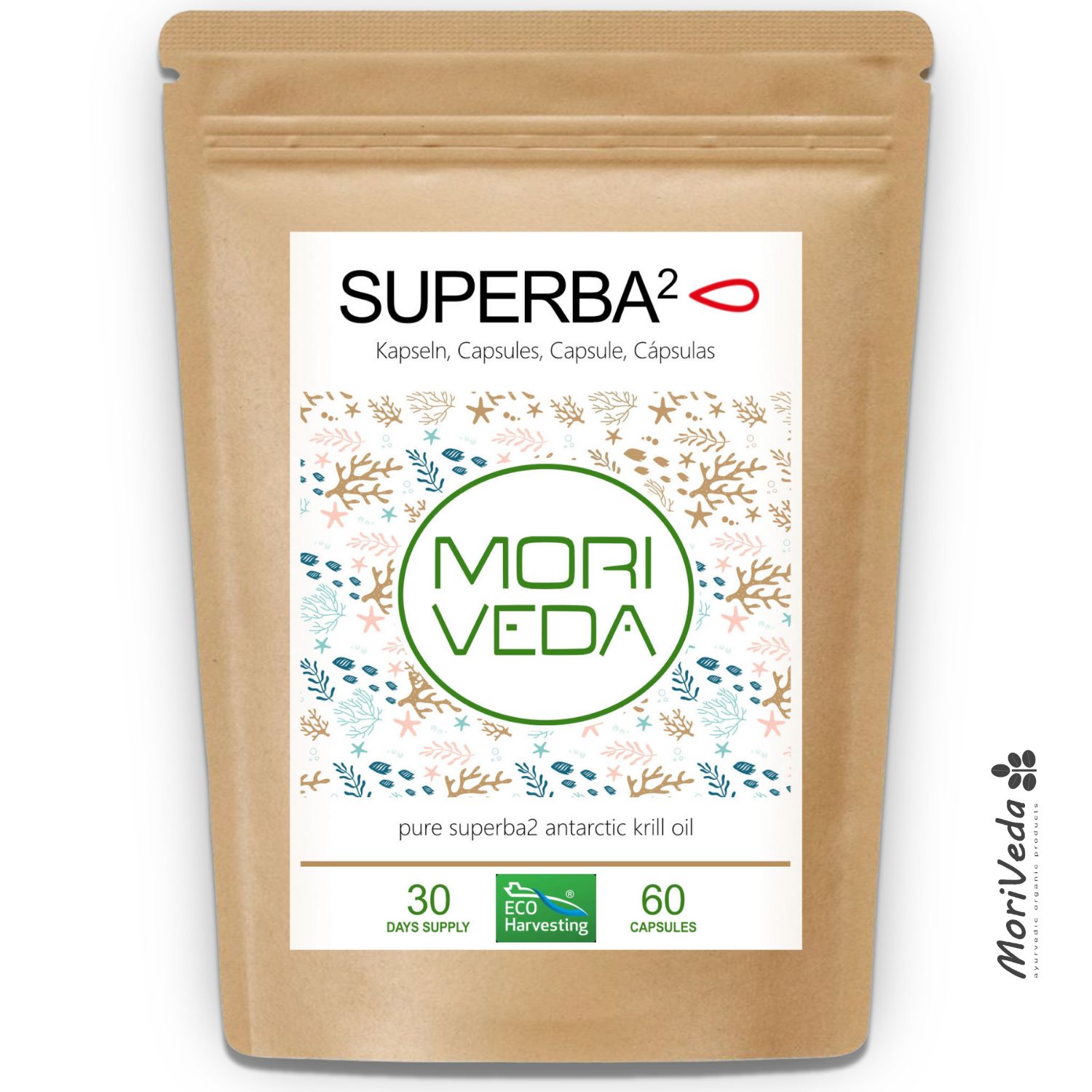 Moriveda SUPERBA Krillöl Softgels, Omega -3-6, Astaxanthin, Cholin